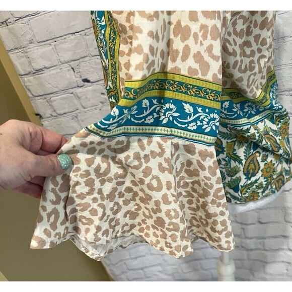 Multiples Rayon blouse bell sleeves animal print & teal paisley Design XL - Picture 3 of 8